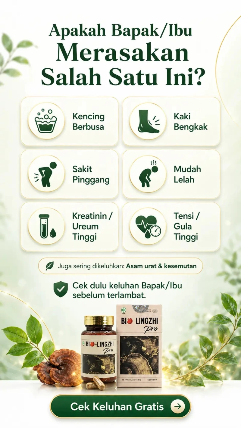 Keluhan yang sering dirasakan: kencing berbusa, kaki bengkak, sakit pinggang, mudah lelah, hasil kreatinin atau ureum tinggi, serta tensi atau gula tinggi. Asam urat dan kesemutan juga sering dikeluhkan.